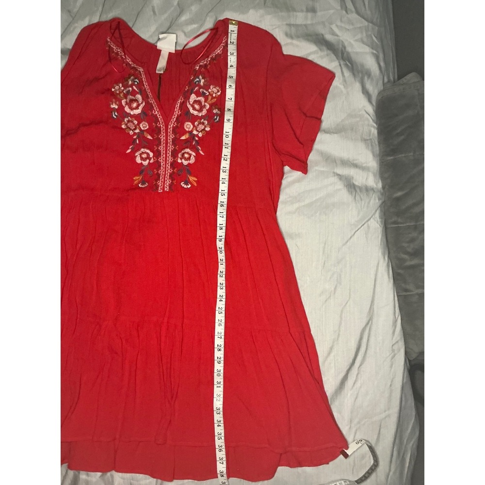 Knox Rose Boho Red Embroidered Tiered Dress Size Large Festival Cottagecore - Picture 6 of 10